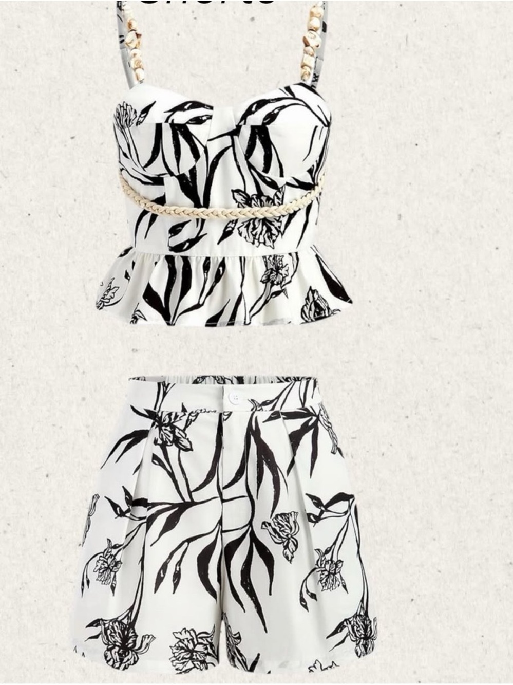 New White Floral Two-Piece Crop Top & Shorts Set